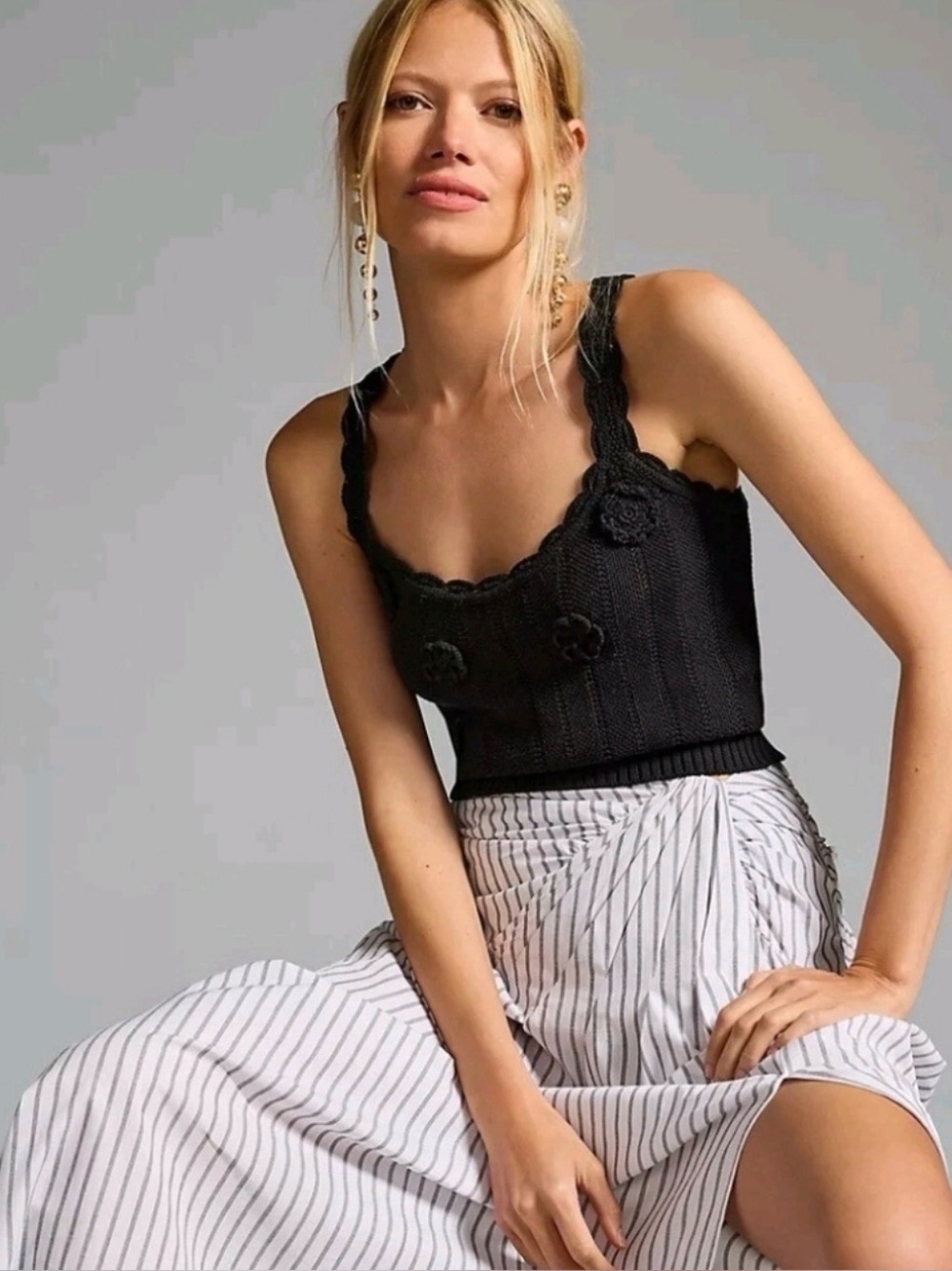 NWT PAIGE Black Knit Cropped Tank 100% Cotton